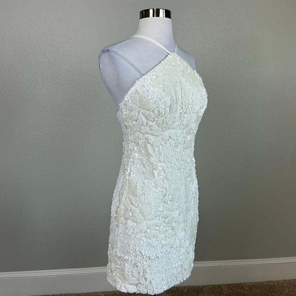 Dress the Population Sequined Halter Mini Sheath Cocktail Dress White Size Small - Picture 3 of 12